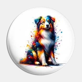 Vibrant Miniature American Shepherd in Abstract Splashes Pin