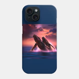 Humpback Whales Breaching at Dramatic Sunset Phone Case