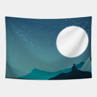 Top of Mountain Full Moon Play Amongst The Stars Tapestry