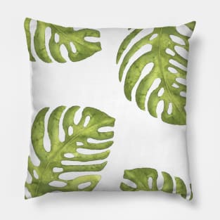 Watercolor Monstera Leaves Pillow