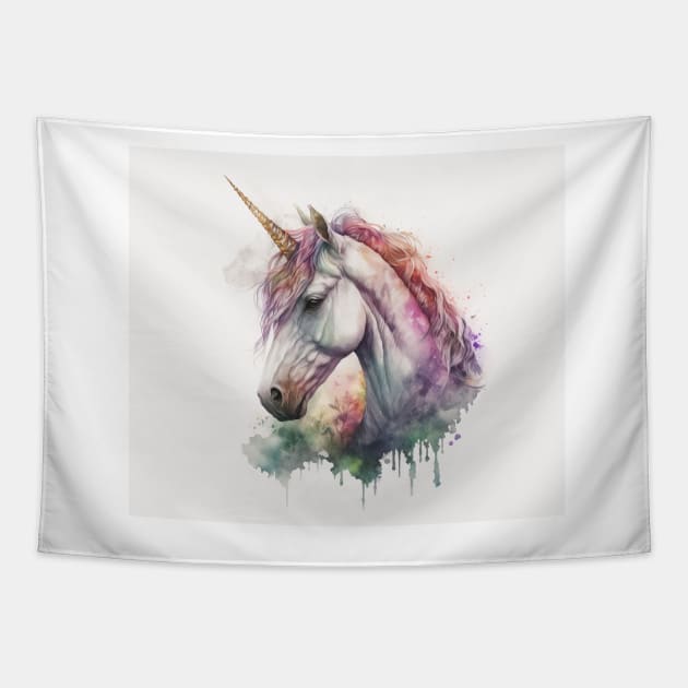 Unicorn Watercolour Painting Tapestry by TheArtfulAI