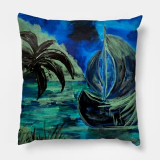 Boat at Night Acrylic Pillow