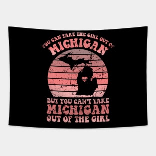 MI Home for Michigan Girl and MI Girls Retro Style Distressed You Can Take The Girl Out Of Michigan Family Tapestry