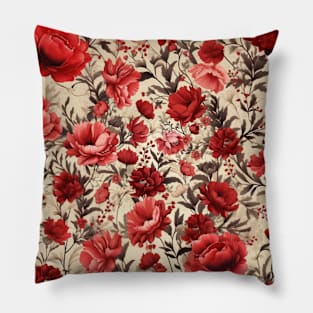 Vintage Red Flowers Pattern Pillow