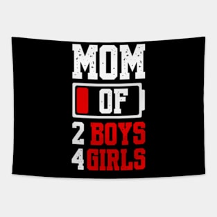 Mom of 2 Boys 4 Girls Shirt Gift from Son Mothers Day Birthday Women Tapestry