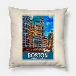 Travel Art Boston United States Pillow