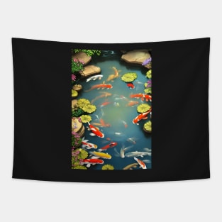 Koi Pond at dusk Tapestry