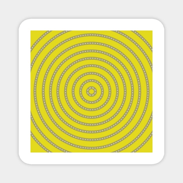 Round Bullseye Pattern no.3 Yellow and Grey with White dashed lines Magnet by Neil Feigeles