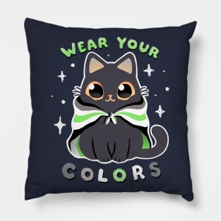 Agender LGBT Pride Cat - Kawaii Rainbow Kitty - Wear your colors Pillow