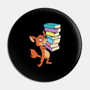 Cartoon fox with pile of books - Bookworm Pin