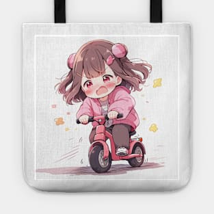 Chibi girl ride a bike Tote