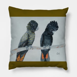 Australian Black Cockatoos original painting Pillow