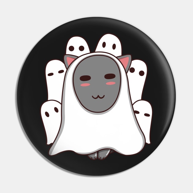 Kawaii Ghost Kitten And Ghost Friends Pin by Luna Illustration