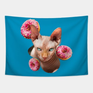 Sphynx cat with pink donuts Tapestry