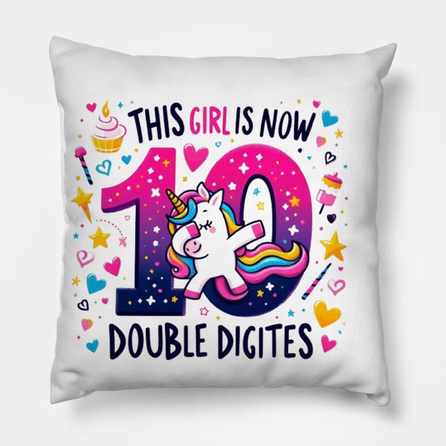 10 Years Old girl Birthday Pillow by JHFANART