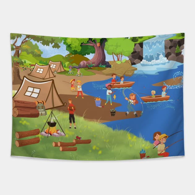 fishing Day Tapestry by Lady Su