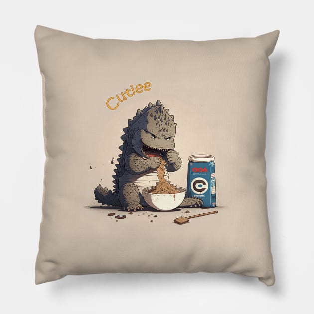 Cutie Godzilla eats snack Pillow by redfoks