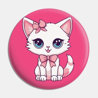 Kawaii White Kitten Pin