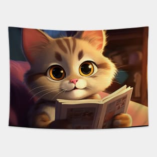 Bookworm Kitten: Cozy Evening Read Tapestry