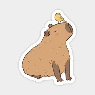 Cute capybara illustration with a bird friend Magnet