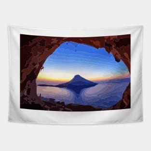 Climbing a Kalymnos Cave at Sunset Digital Painting Tapestry