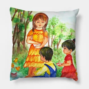 summer sail tales childhood illustration watercolor painting Pillow