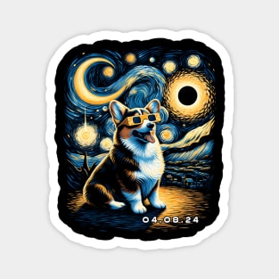 Solar Eclipse Corgi Adventure: Chic Tee with Adorable Fluffy Companions Magnet