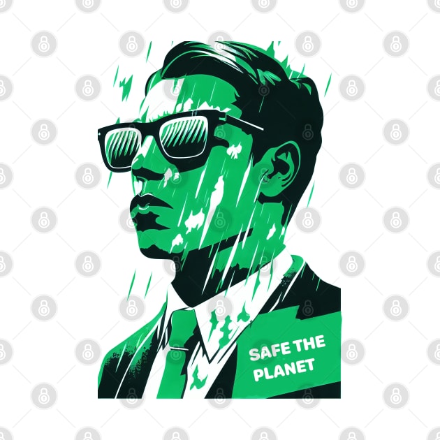 Save the Planet with Our Abstract White and Green Climate Activist Man Face Portrait Design by Greenbubble