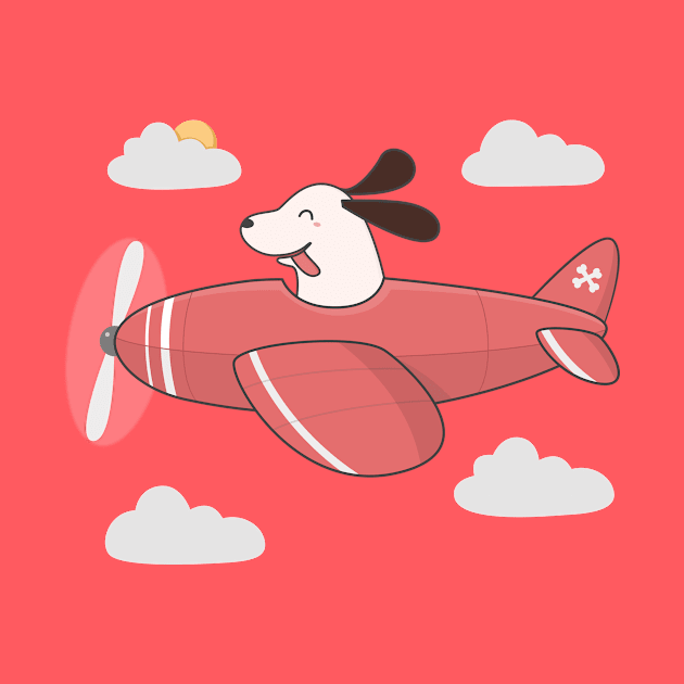 Kawaii Cute Dog Flying An Airplane by wordsberry