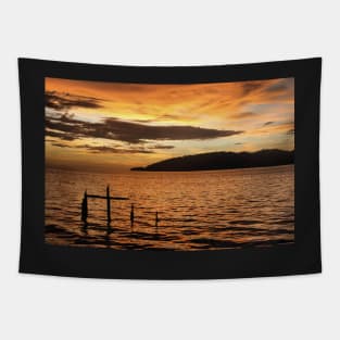 Golden Sunset with Broken Down Pier, Kota Kinabalu Tapestry