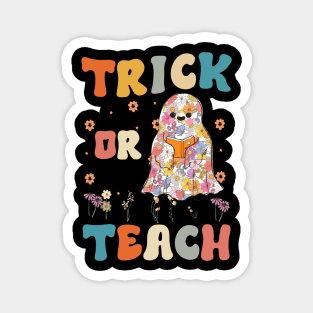 Groovy Halloween Trick Or Teach Retro Floral Ghost Teacher Magnet