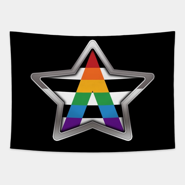 Large LGBT Ally Pride Flag Colored Star with Chrome Frame Tapestry by LiveLoudGraphics