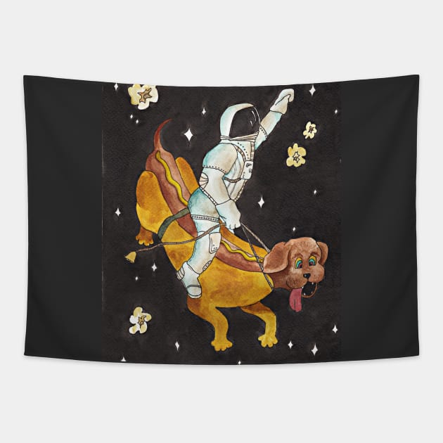 Hotdog space rodeo Tapestry by annashell