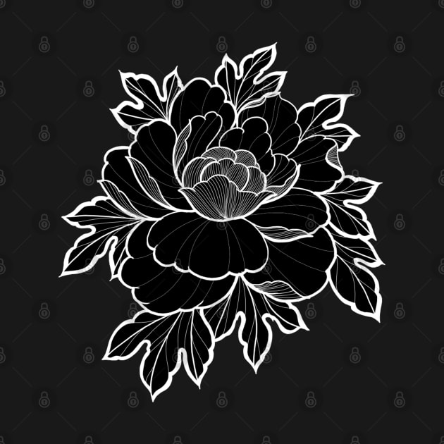 Peony flower tattoo style inverse by susyrdesign