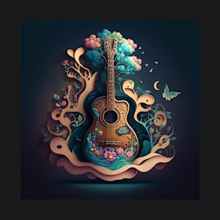 Beautiful guitar with flowers on it and all around. T-Shirt