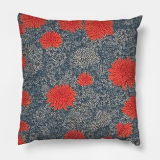 Red and Grey Chrysanthemum Pattern Pillow