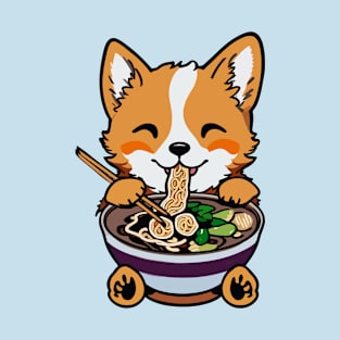 A Kawaii Dog Design for Noodle Lovers Corgi Eating Ramen T-Shirt