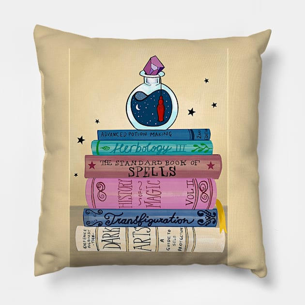 Witch and Wizard Spell Books Pillow by booksnbobs