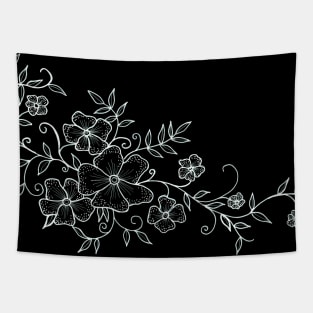 Floral Ornaments White on Black Tapestry