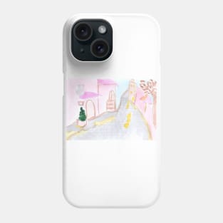 cityscape, city, landscape, background, street, road, architecture, house, houses, watercolor, hand-drawn, illustration, design Phone Case