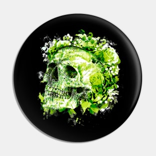 Floral skull, green and roses, skull flowers colorfull Pin