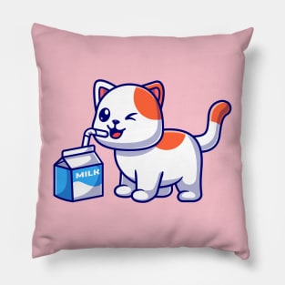 Cute Cat Drink Milk Cartoon Pillow