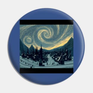 Starry Night Over Hogsmeade Village Pin