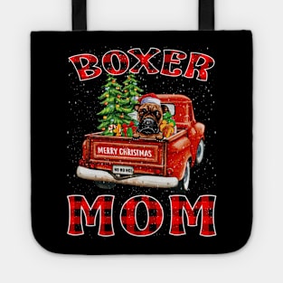 Christmas Boxer Mom Santa Hat Truck Tree Plaid Dog Mom Christmas Tote