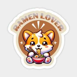 Kawaii Corgi Eating Ramen Magnet