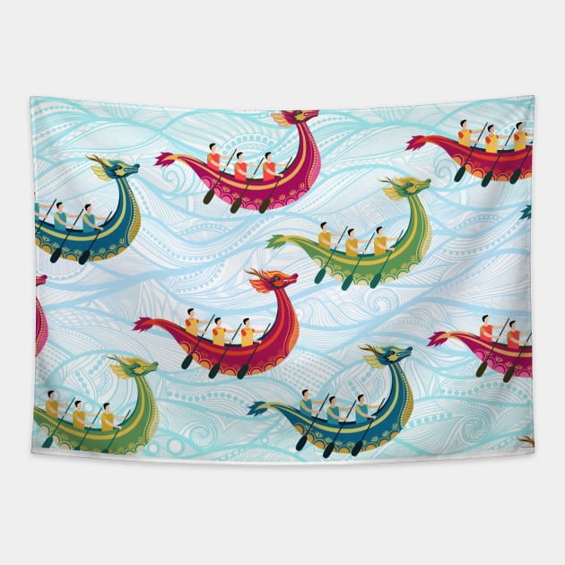 Dragon Festival - Boat race Tapestry by Unalome_Designs