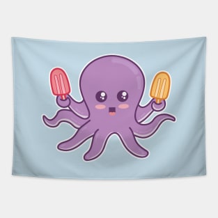 Kawaii Baby Octopus Holding Two Ice Pops Tapestry