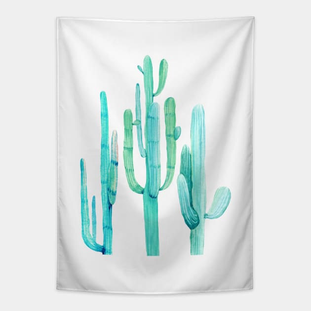 Three Pretty Watercolor Cacti Tapestry by NatureMagick