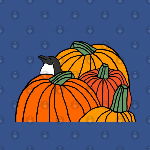 Four Pumpkins and a Penguin waiting for Halloween by ellenhenryart