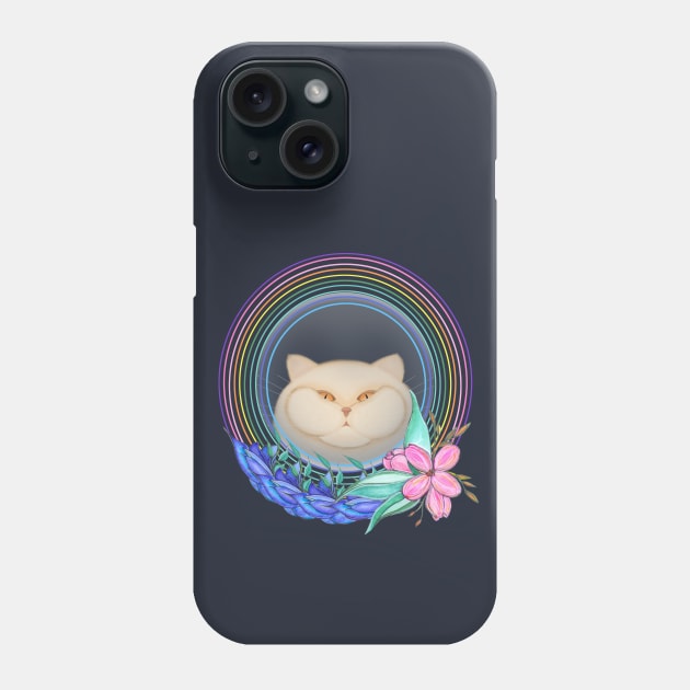 Rainbow cat and flowers Phone Case by KateQR